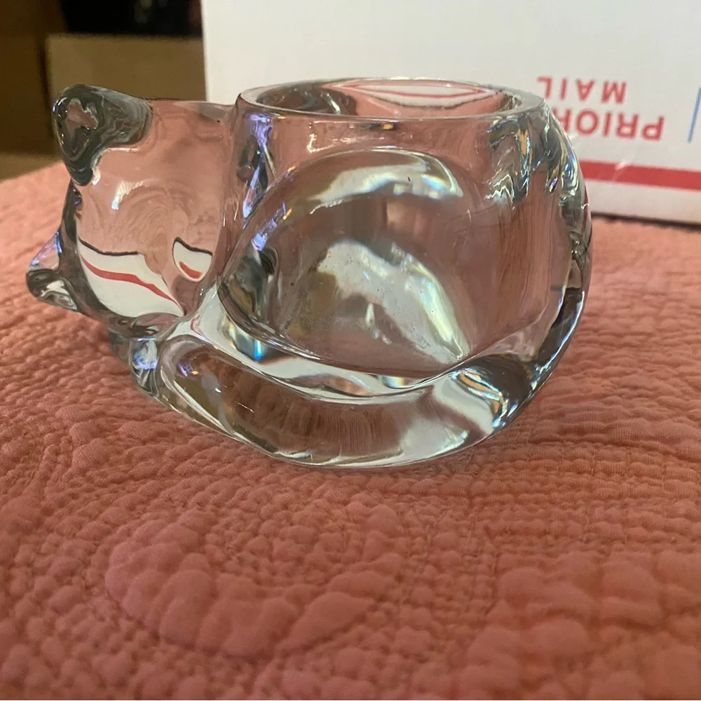Vintage pair of Indiana Glass Clear Cat Glass Candle Holders